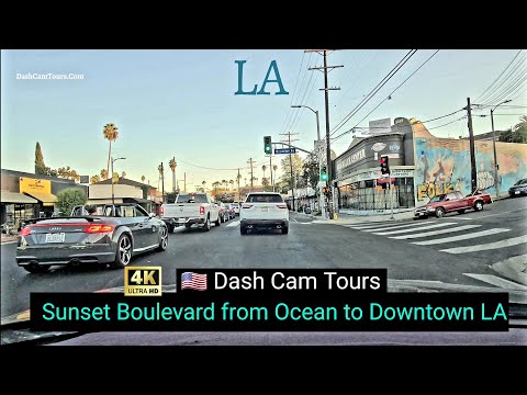 Driving on Sunset Blvd from Ocean to Downtown Los Angeles October 30, 2020 4K Dash Cam Tours
