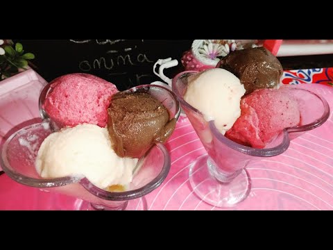 ايس كريم الفواكه الطبيعية بالخلاط صحي بدون الوان (فراوله شمام شيكولاته) نكهتة غنيةروعه ينافس سلطانه