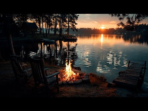 Evening by the Lake 🔥 Relaxing Campfire & Water Sounds