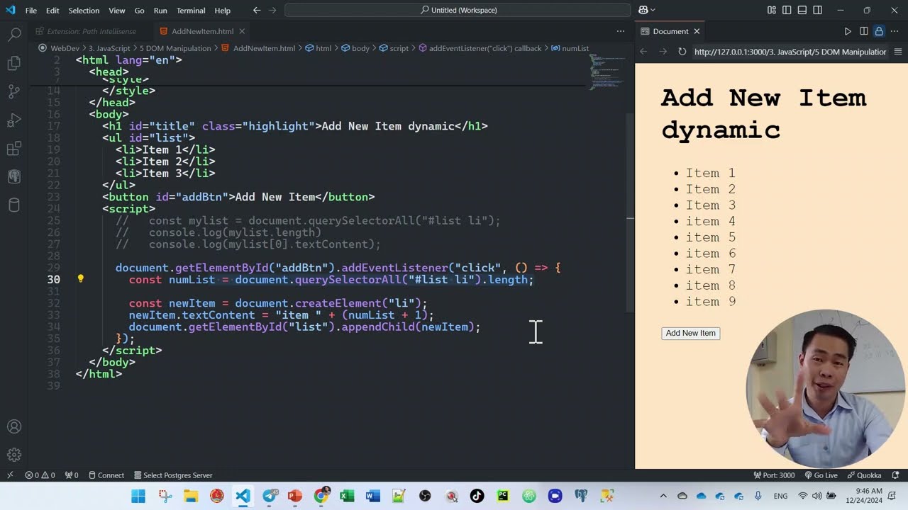 JavaScript Add New Dynamic List with DOM Manipulation speak khmer