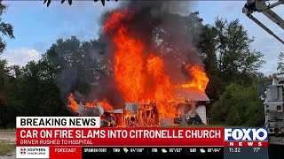 Citronelle church burns to the ground after a car on fire crashes into it