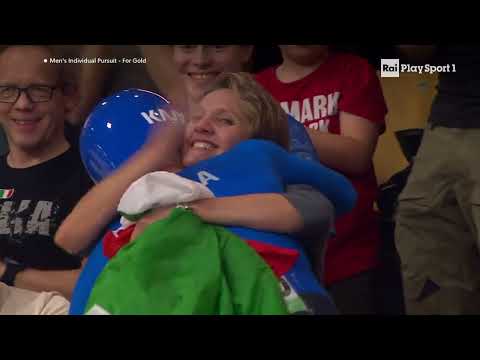 Jonathan Milan gaining gold in individual pursuit. 2025 World track cycling championships, Ballerup.