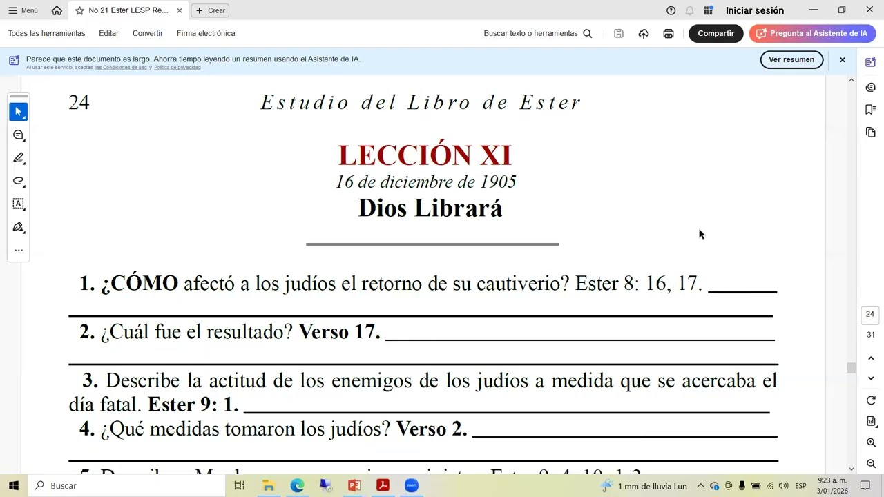 ESCUELA SABATICA 1905: EL LIBRO DE ESTHER. LECCION No. 11. Argenis Contreras.