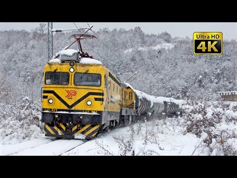 Rail traffic in Serbia - Snowy time south of Belgrade [4K]