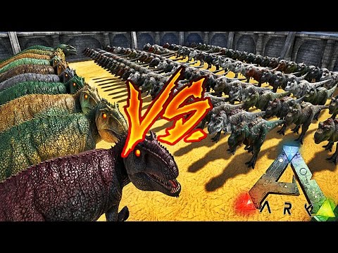 100 T-REX VS 10 GIGANOTOSAURUS ! | ARK: Survival Evolved !