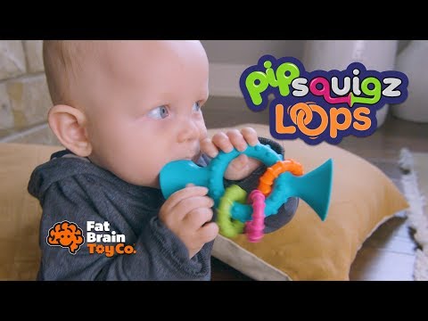 Видео обзор Прорезыватель-погремушка на присосках, Fat Brain Toys pipSquigz Loops оранжевый