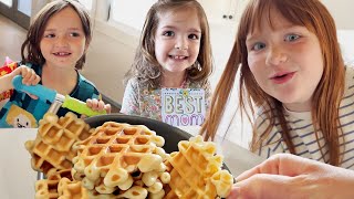 MAKiNG WAFFLES for MOM!!  Backyard Games and pirate island fun with Family! Best Mother