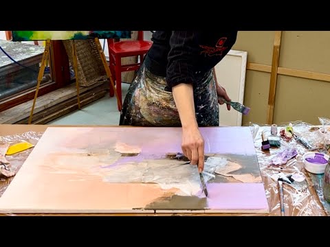 Meditative Abstract Acrylic Techniques - Tape - Copper and Lavender