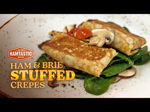 Ham & Brie Stuffed Crepes with Truffle Dressed Spinach & Mushroom Salad