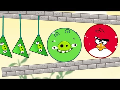 Angry Birds Pigs Out vs Kick Out Green Pigs - HUGE ROUND BIRD ROLLING TO SMALL TRIANGLE PIGS!