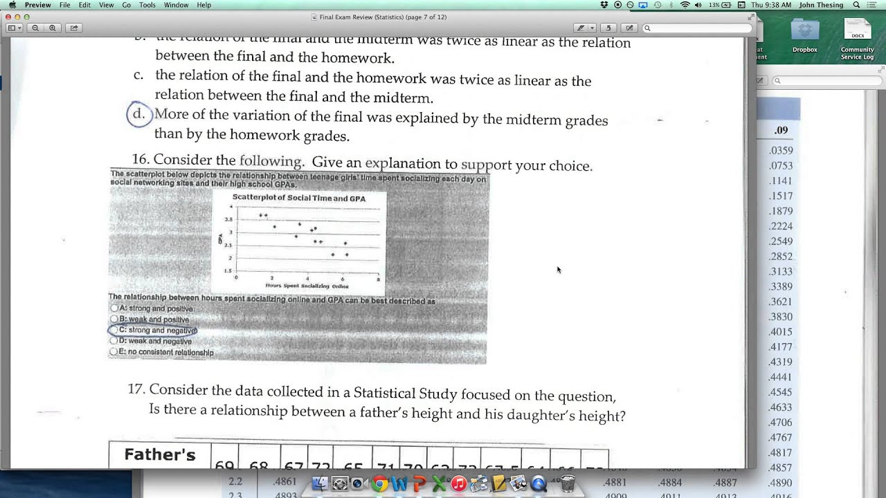 Statistics Final Exam Review SOLUTIONS Up through #20