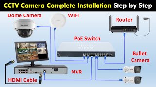 CCTV Camera Installation with NVR | IP Camera, Hikvision NVR & PoE Switch Complete full Installation