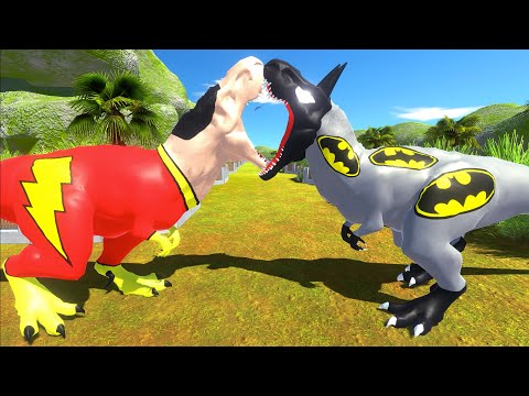 SHAZAM T-REX vs BATMAN T-REX TROPICAL DEATH RUN - Animal Revolt Battle Simulator