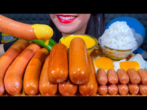 ASMR MASSIVE SAUSAGES FEAST, CHEESE SAUCE, EGGS, CHILI, RICE MUKBANG Eating Sounds
