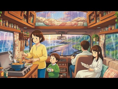 A Rainy Day in Our Mobile Home: Cozy Moments Together | Ghibli-Style Video