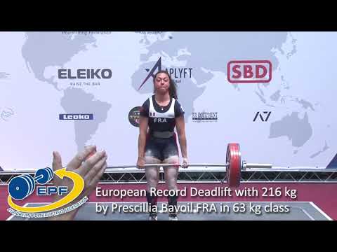 European Record Deadlift with 216 kg by Prescillia Bavoil FRA in 63 kg class