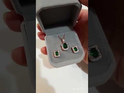 Подарок девушке Классический набор "Изумрудная классика" серьги колье медзолото 18К с цирконами в коробочке - фото 4 - id-p1458232023