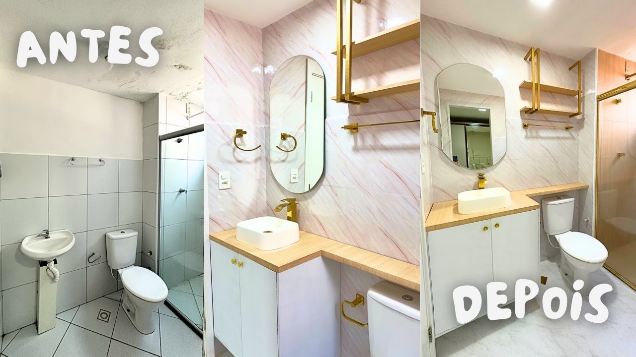 TRANSFORMAÇÃO DE BANHEIRO | REFORMA SEM QUEBRAR NADA | ESTOU APAIXONADA