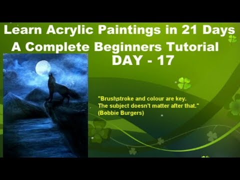 WOLF HOWLING AT THE MOON I Learn easy acrylic paintings in 21 days I #DAY-17