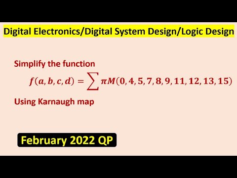 Vereinfachen Sie die Funktion 𝒇(𝒂,𝒃,𝒄,𝒅)=∑𝝅𝑴(𝟎,𝟒,𝟓,𝟕,𝟖,𝟗,𝟏𝟏,𝟏𝟐,𝟏𝟑,𝟏𝟓) mithilfe eines Karnaugh-Dia...