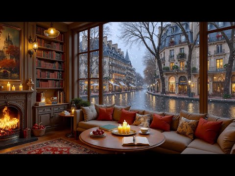 Cozy February Coffee Ambience ❄️ Gentle Jazz Ambience & Fireplace Glow for Work, Reading & Calm