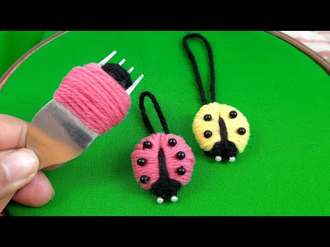 Amazing Hand Embroidery  Ladybug Making Idea - Easy Woolen Tricks  Idea with Fork