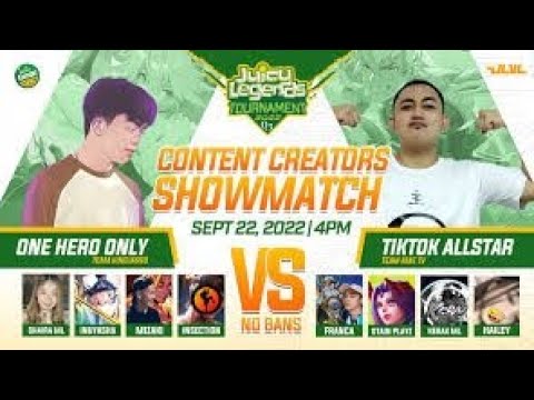ONE HERO ONLY VS TIKTOK ALLSTARS |GAME2| CONTENT CREATORS SHOWMATCH| juicy legends