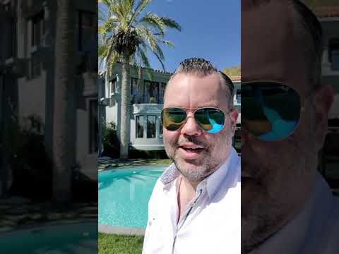 A Beverly Hills backyard with an ocean view