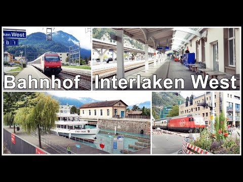 Bahnübergang und Bahnhof Interlaken West, Kanton Bern, Schweiz 2020