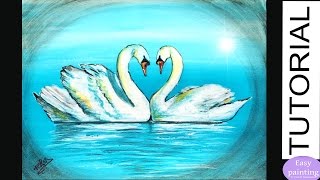 How to paint LOVE SWANS. Romantic Heart shape Painting Tutorial Step by Step SWAN