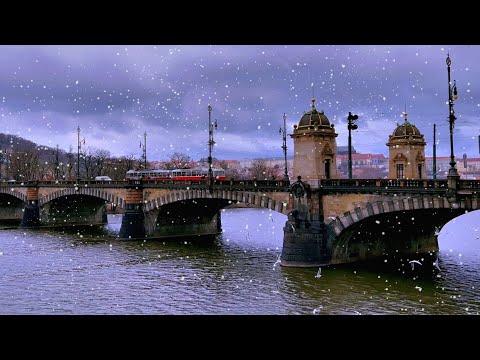 SNOWY PRAGUE WALK 💨 On Gloomy Winter Day - Relaxing Ambience 4K - Walking Tour HDR ASMR