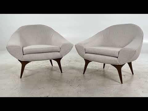 Karpen of California Mid Century Walnut Lounge Chairs - Pair