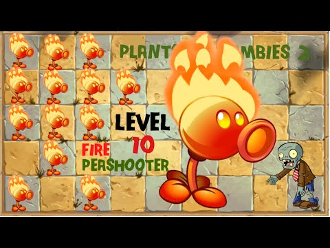 Plants vs Zombies 2 Fire Peashooter Leveled Up to 10 game play example pvz2 Fire Pea Shooter