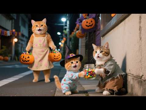 Mama Cat Makes Halloween Candy 🍬🍭 | Ginger Kitten Shares It With Stray Cats 🎃 | Funny Cat Videos