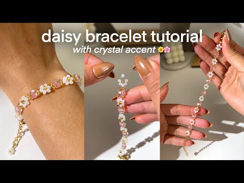 Daisy Bracelet Tutorial w/ Accent (ASMR, no edit, real-time) 🌸 How to make a beaded flower bracelet