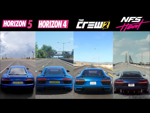 FH5 Vs FH4 Vs TheCrew2 Vs NFSH, NFS Payback - Engine Sound Comparison Audi R8