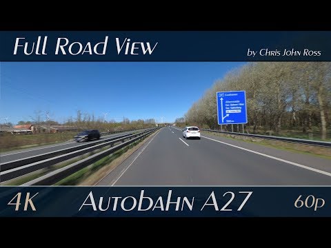 Autobahn (A27), Germany: Nordholz - Altenwalde - Cuxhaven - 4K (UHD/2160p/60p)