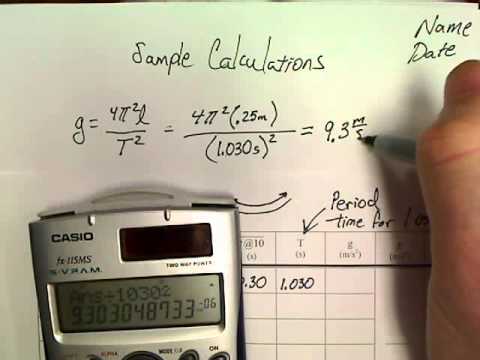 Gravity Pendulum Lab Data Table And Calculations 10th Grade Physical Science