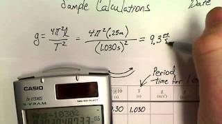 Gravity / Pendulum Lab Data Table and Calculations 10th Grade Physical Science