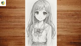 How to draw anime girl|Draw girl drawing Step - by - Step|Cute & Simple anime drawing for beginners