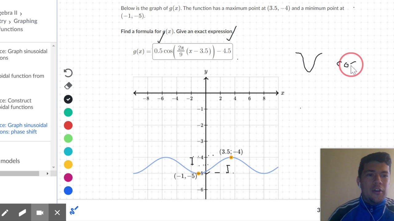 Graph sinusoidal functions: phase shift (practice) | Khan Academy