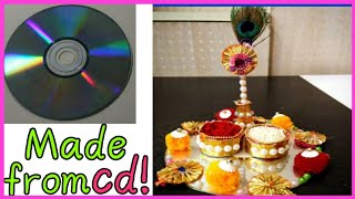 Diy Roli chawal and tilak stick holder from cd // Rakhi thali // Roli chawal packing ideas