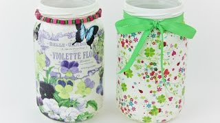 Decoupage jars - Painted jars - Decoupage tutorial - DIY painted glass - decoupage for beginners