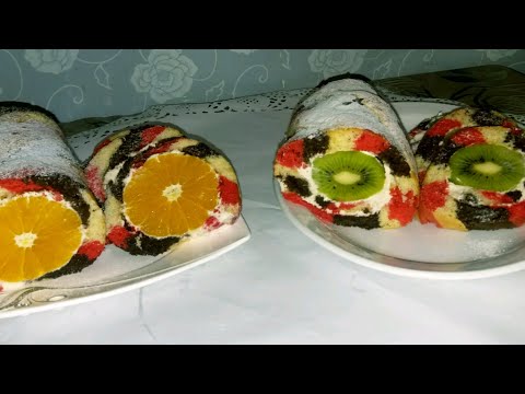 Рулет с фруктами Так вкусно и красиво Fruit roll