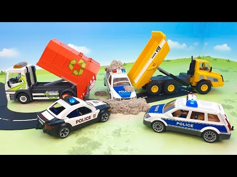 Пожарная машина Мусоровоз Бульдозер Экскаватор Полиция - машинки для детей.