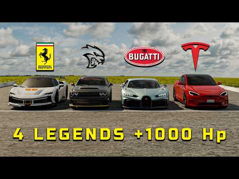 Bugatti Chiron vs Tesla Plaid vs Dodge Demon 170 vs Ferrari SF90 | Ultimate Drag Race 4K
