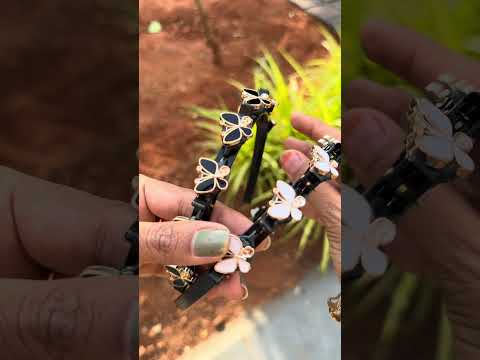 2 psc combo set of hairband white and black resin butterfly over double bangs clip hairband