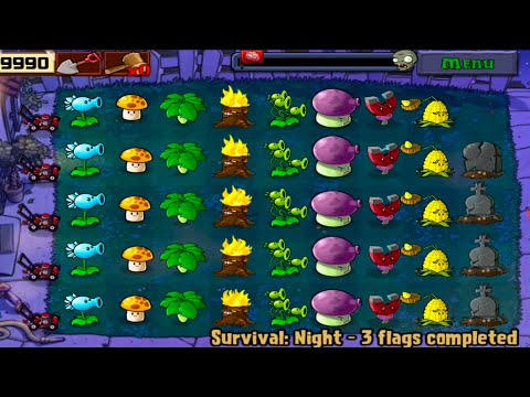 SURVIVAL || Plants Vs Zombies NIGHT 3 flags completed full gameplay.
