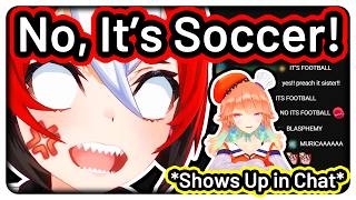 Kiara Shows Up After Bae and Chat Argue Over Saying "Soccer" Instead of "Football"【Hololive EN】