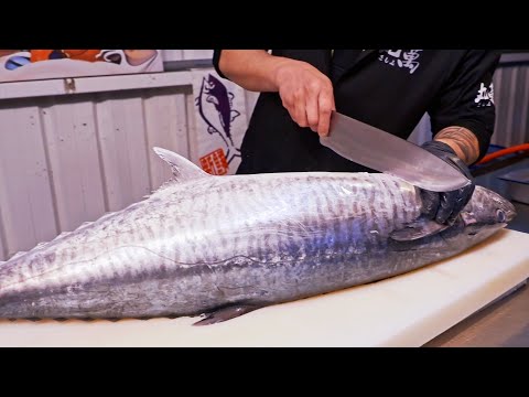 King Fish！Amazing Seer Fish Cutting Skills, Fried Fish Belly / 大魚進港！肥美土魠魚切割技能, 香煎土魠魚排, 炙燒握壽司/丸萬鮮魚行